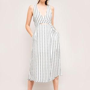 ASTR the Label Aida Striped Linen Wrap Dress